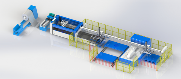 开卷校平激光产线自动下料+折弯中心自动上下料